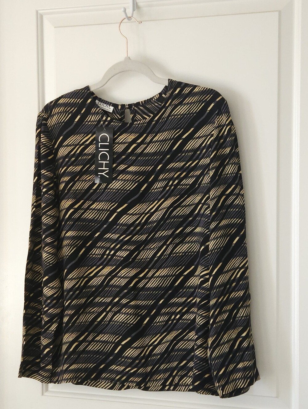 Made in Canada Navy, Black & Beige Abstract Print Top with Matching Scarf